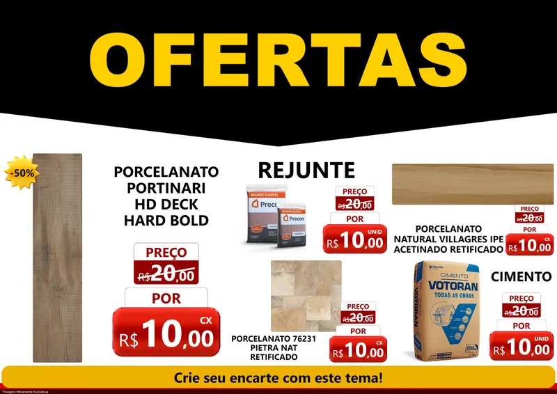 Modelo de Encarte para Encarte A4 Horizontal com o tema Ofertas Preto e Vermelho Cartaz para Pisos e revestimentos