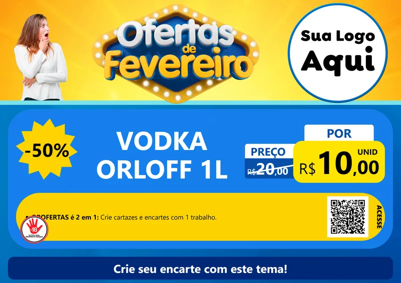 Modelo de Cartaz para Cartaz A4 Horizontal com o tema Ofertas de Fevereiro para Distribuidora de bebidas