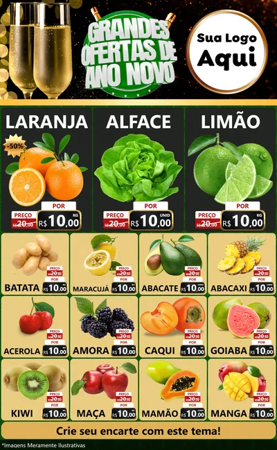 Modelo de Encarte para Encarte Grande com o tema Grandes Ofertas de Ano Novo para Hortifrúti