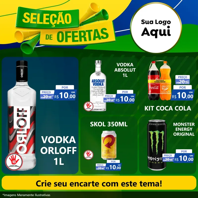 Modelo de Rede Social para Feed Facebook com o tema Seleção de Ofertas - Copa para Distribuidora de bebidas