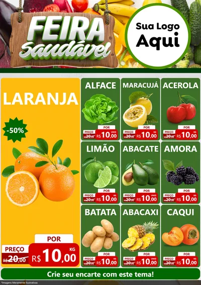 Modelo de Encarte para Encarte A4 Vertical com o tema Feira Saudável para Hortifrúti