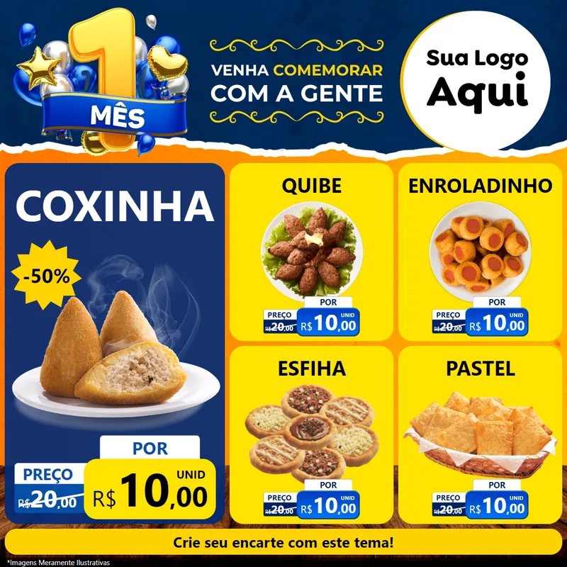 Modelo de Rede Social para Feed Facebook com o tema Um Mês de Aniversário para Salgadaria