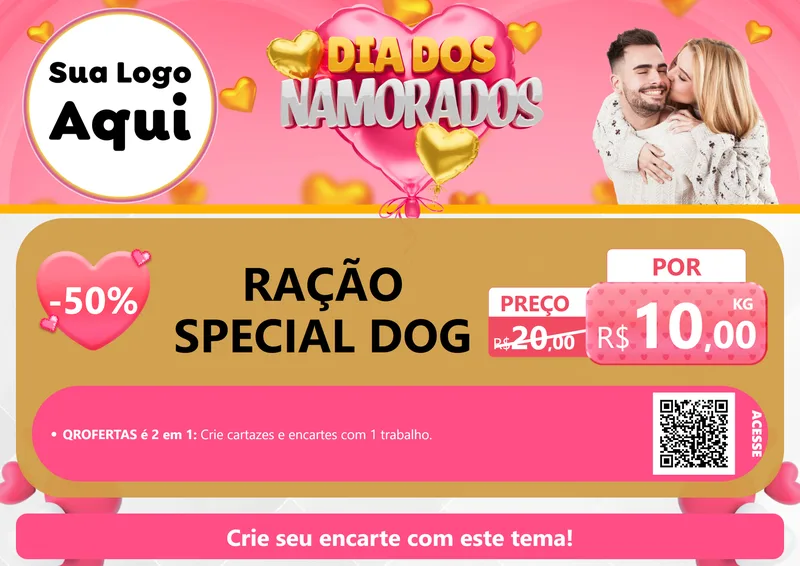 Modelo de Cartaz para Cartaz A4 Horizontal com o tema Dia dos Namorados para Pet Shop