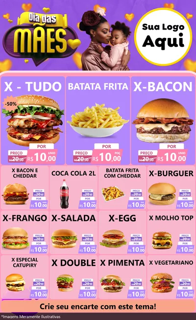 Modelo de Encarte para Encarte Grande com o tema Dia das Mães para Hamburgueria