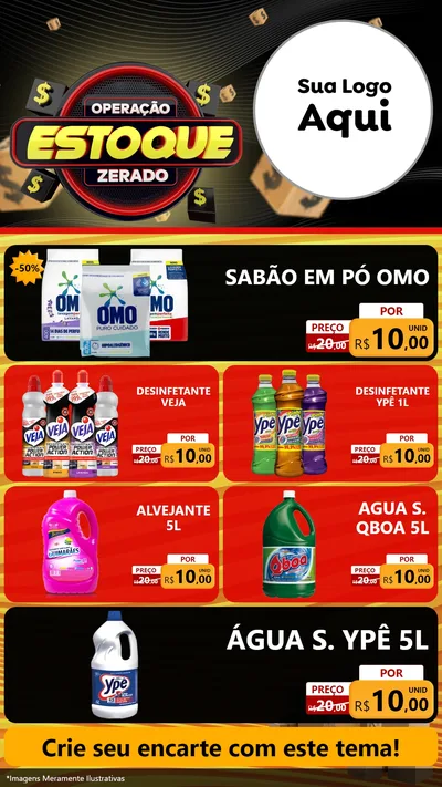 Modelo de TV para TV Vertical com o tema Operação Estoque Zerado para Produtos de Limpeza