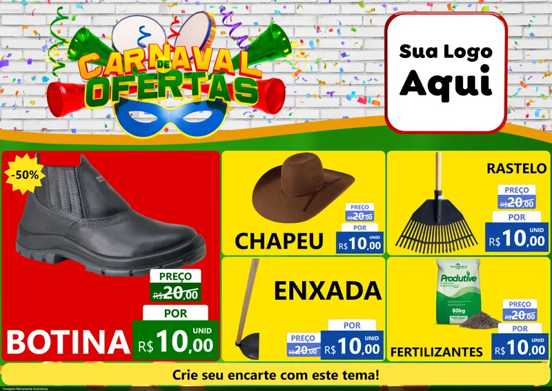 Modelo de Encarte para Encarte A4 Horizontal com o tema Carnaval de Ofertas para Agropecuária