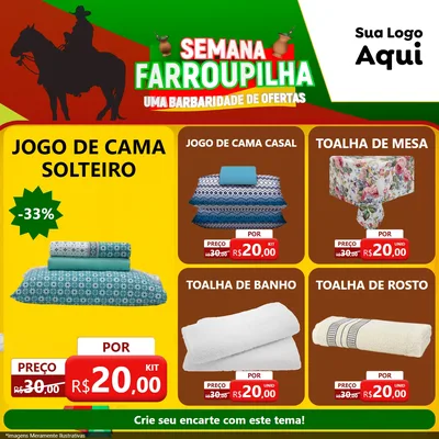 Modelo de Rede Social para Feed Facebook com o tema Semana Farroupilha - Uma Barbaridade de Ofertas para Cama, Mesa e Banho