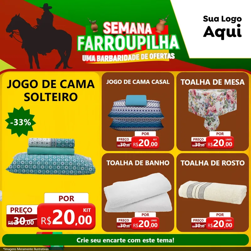 Modelo de Rede Social para Feed Facebook com o tema Semana Farroupilha - Uma Barbaridade de Ofertas para Cama, Mesa e Banho