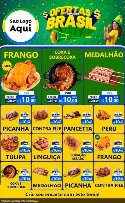Modelo de Encarte para Encarte Grande com o tema Ofertas Semana do Brasil para Assados