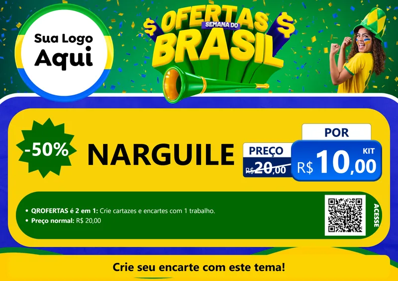 Modelo de Cartaz para Cartaz A4 Horizontal com o tema Ofertas Semana do Brasil para Tabacaria