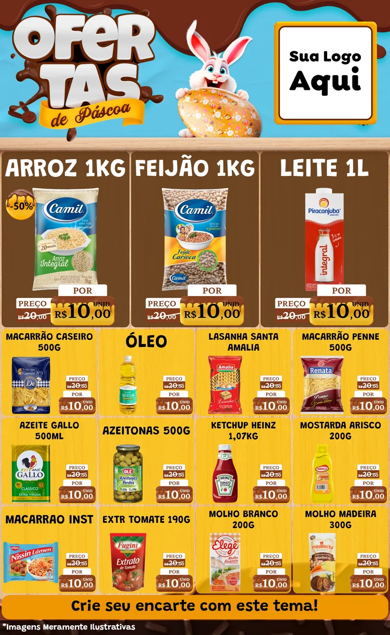 Modelo de Encarte para Encarte Grande com o tema Ofertas de Páscoa para Supermercado