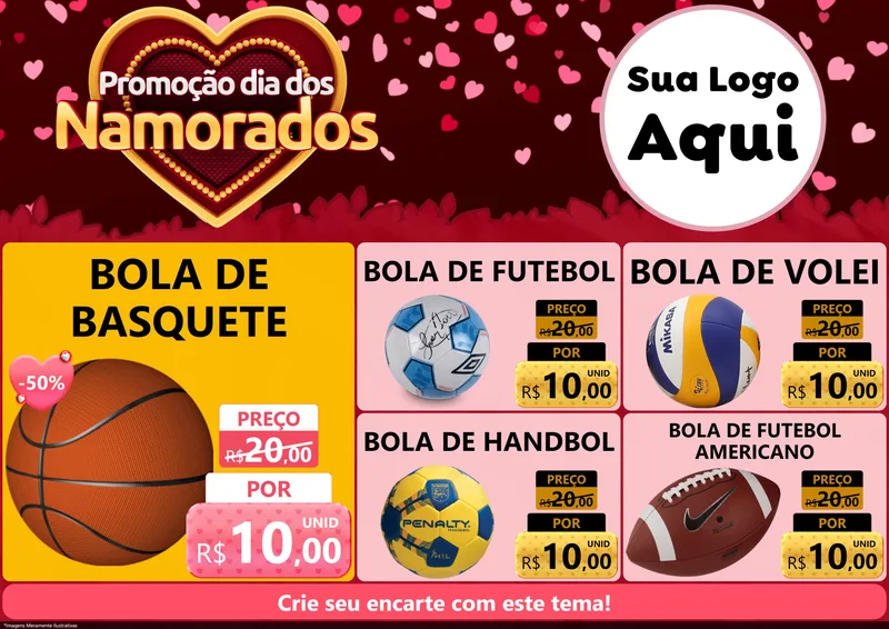 Modelo de Encarte para Encarte A4 Horizontal com o tema Promoção Dia Dos Namorados para Artigos Esportivos