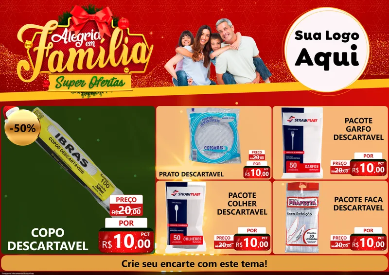 Modelo de Encarte para Encarte A4 Horizontal com o tema Alegria em Família Super Ofertas - Natal para Embalagens
