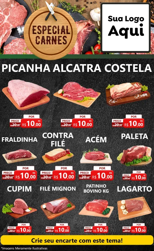 Modelo de Encarte para Encarte Grande com o tema Especial Carnes para Açougue