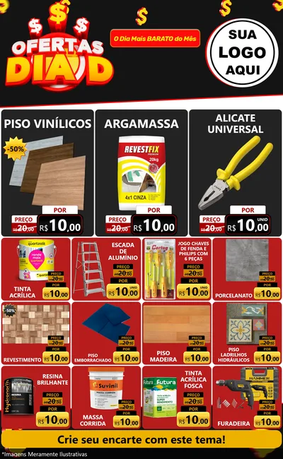 Modelo de Encarte para Encarte Grande com o tema Ofertas Dia D para Material para Construção