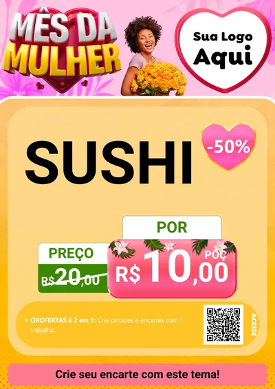 Modelo de Cartaz para Cartaz A4 Vertical com o tema Mês da Mulher para Comida japonesa