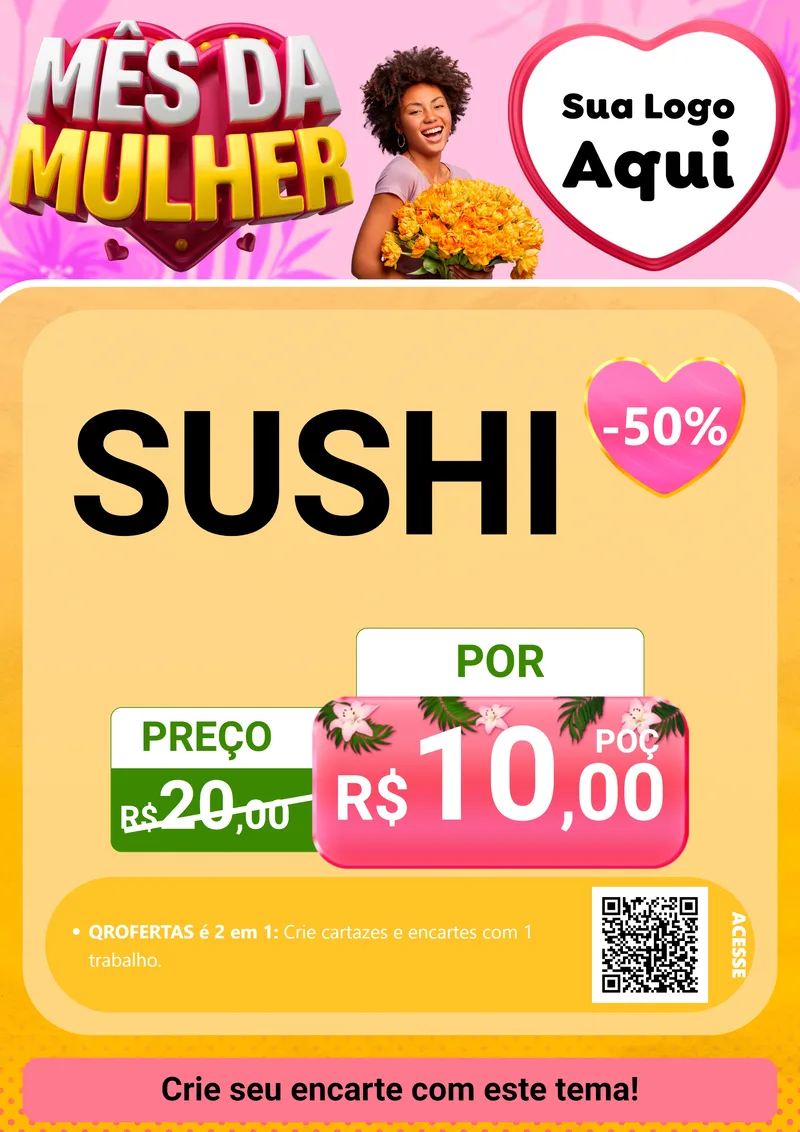 Modelo de Cartaz para Cartaz A4 Vertical com o tema Mês da Mulher para Comida japonesa