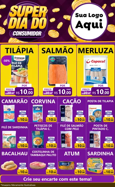 Modelo de Encarte para Encarte Grande com o tema Super Dia do Consumidor para Peixaria