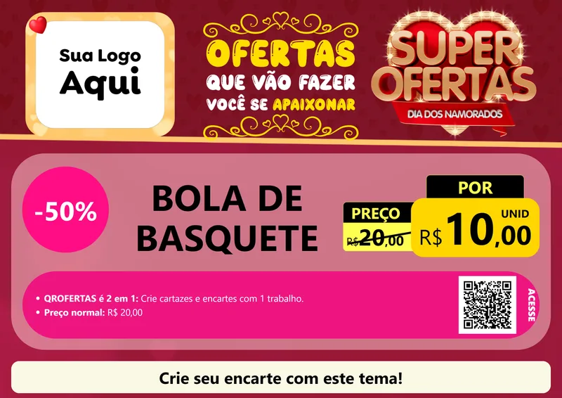 Modelo de Cartaz para Cartaz A4 Horizontal com o tema Dia dos Namorados para Artigos Esportivos