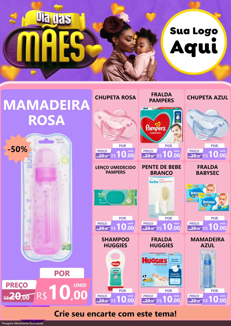 Modelo de Encarte para Encarte A4 Vertical com o tema Dia das Mães para Bebês