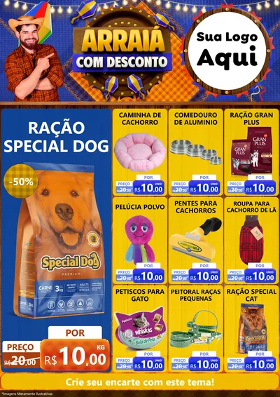 Modelo de Encarte para Encarte A4 Vertical com o tema Arraiá Com Desconto para Pet Shop