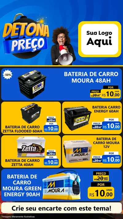 Modelo de TV para TV Vertical com o tema Detona Preços para Baterias Elétricas