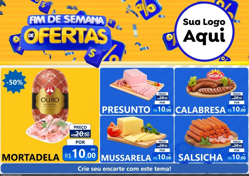 Modelo de Encarte para Encarte A4 Horizontal com o tema Fim de Semana de Ofertas para Frios e Laticínios