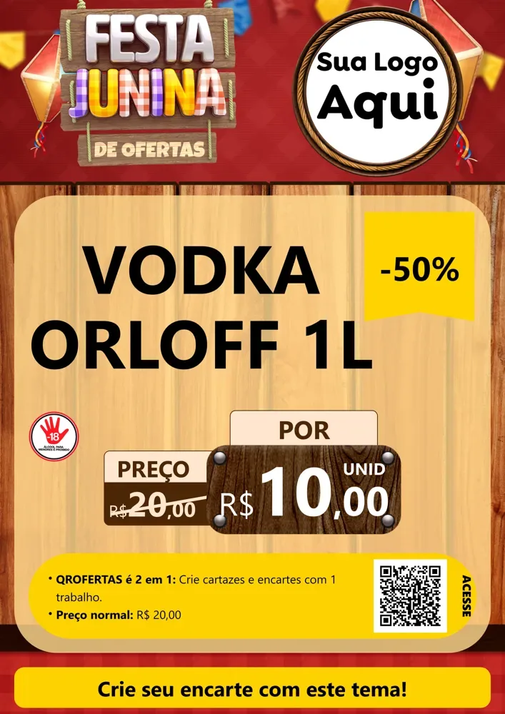 Modelo de Cartaz para Cartaz A4 Vertical com o tema Festa Junina de Ofertas para Distribuidora de bebidas