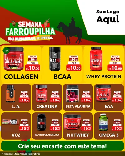 Modelo de Rede Social para Feed Instagram com o tema Semana Farroupilha - Uma Barbaridade de Ofertas para Suplementos alimentares