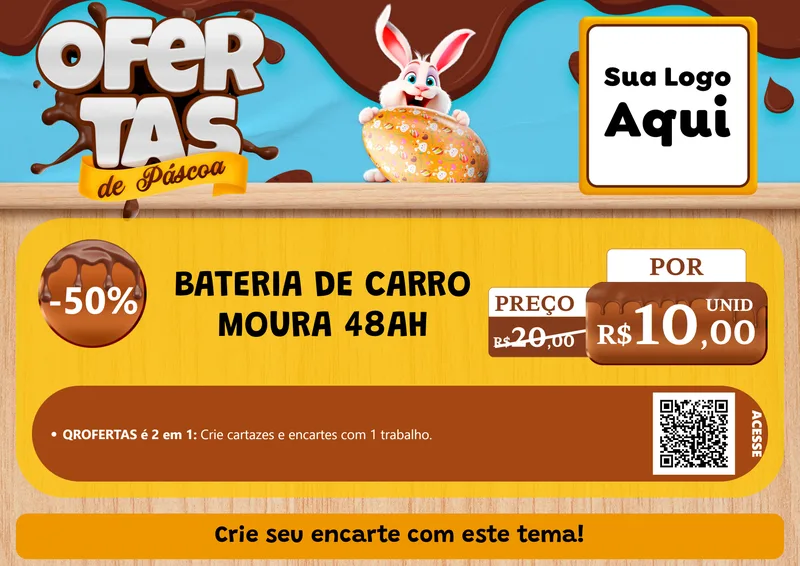 Modelo de Cartaz para Cartaz A4 Horizontal com o tema Ofertas de Páscoa para Baterias Elétricas