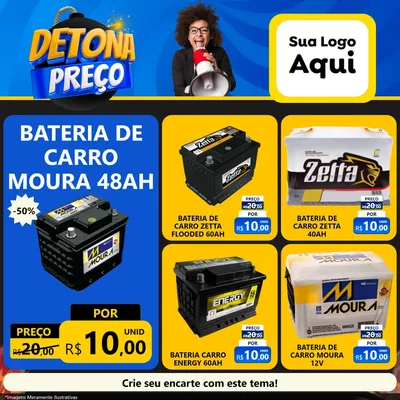 Modelo de Rede Social para Feed Facebook com o tema Detona Preços para Baterias Elétricas