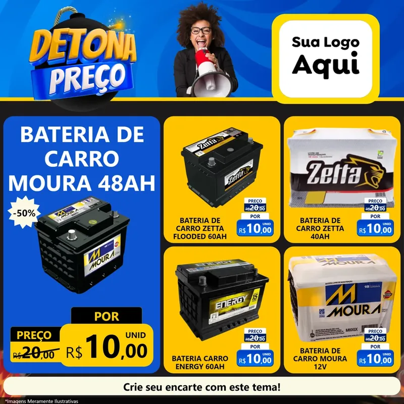 Modelo de Rede Social para Feed Facebook com o tema Detona Preços para Baterias Elétricas