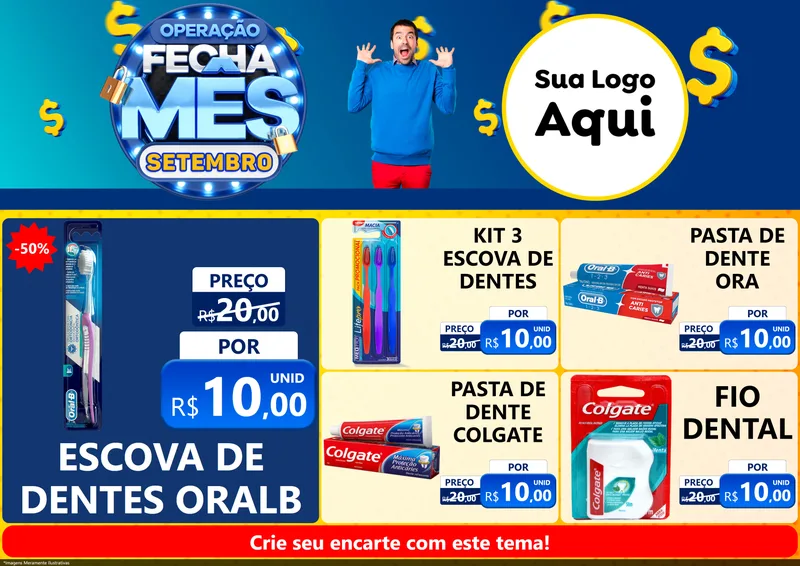 Modelo de Encarte para Encarte A4 Horizontal com o tema Operação Fecha Mês Setembro para Higiene Pessoal