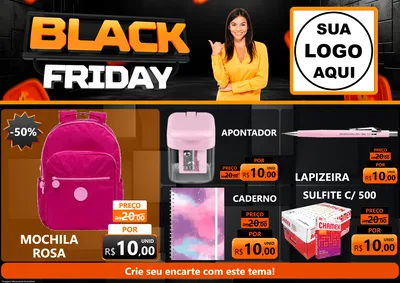 Modelo de Encarte para Encarte A4 Horizontal com o tema Black Friday para Papelaria