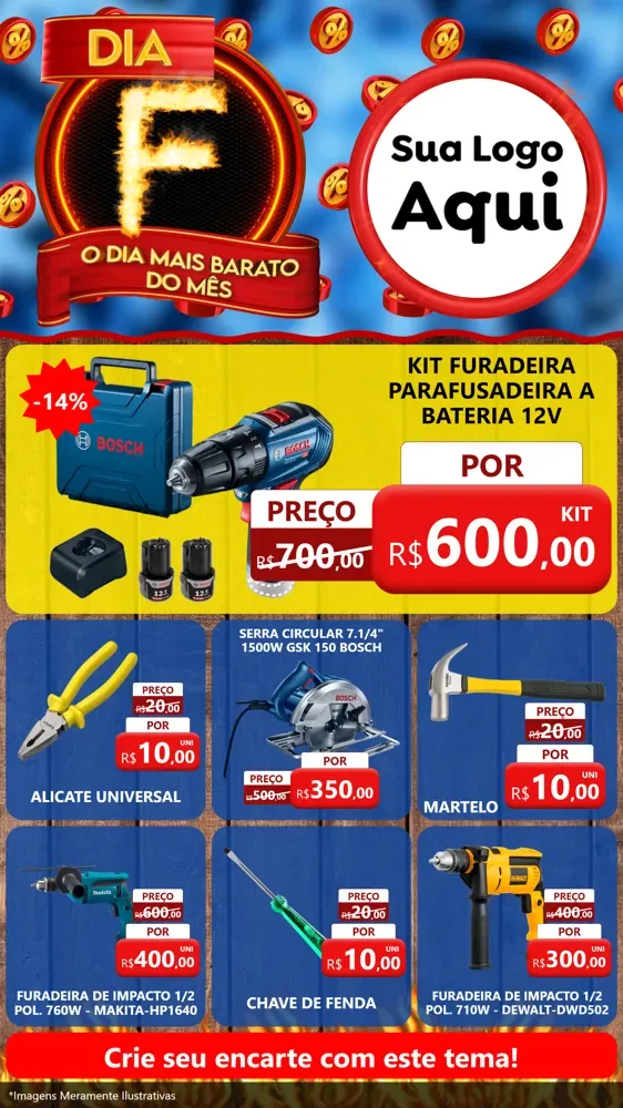 Modelo de Rede Social para Stories com o tema Dia F - O Dia Mais Barato Do Mês para Maquinas e Ferramentas