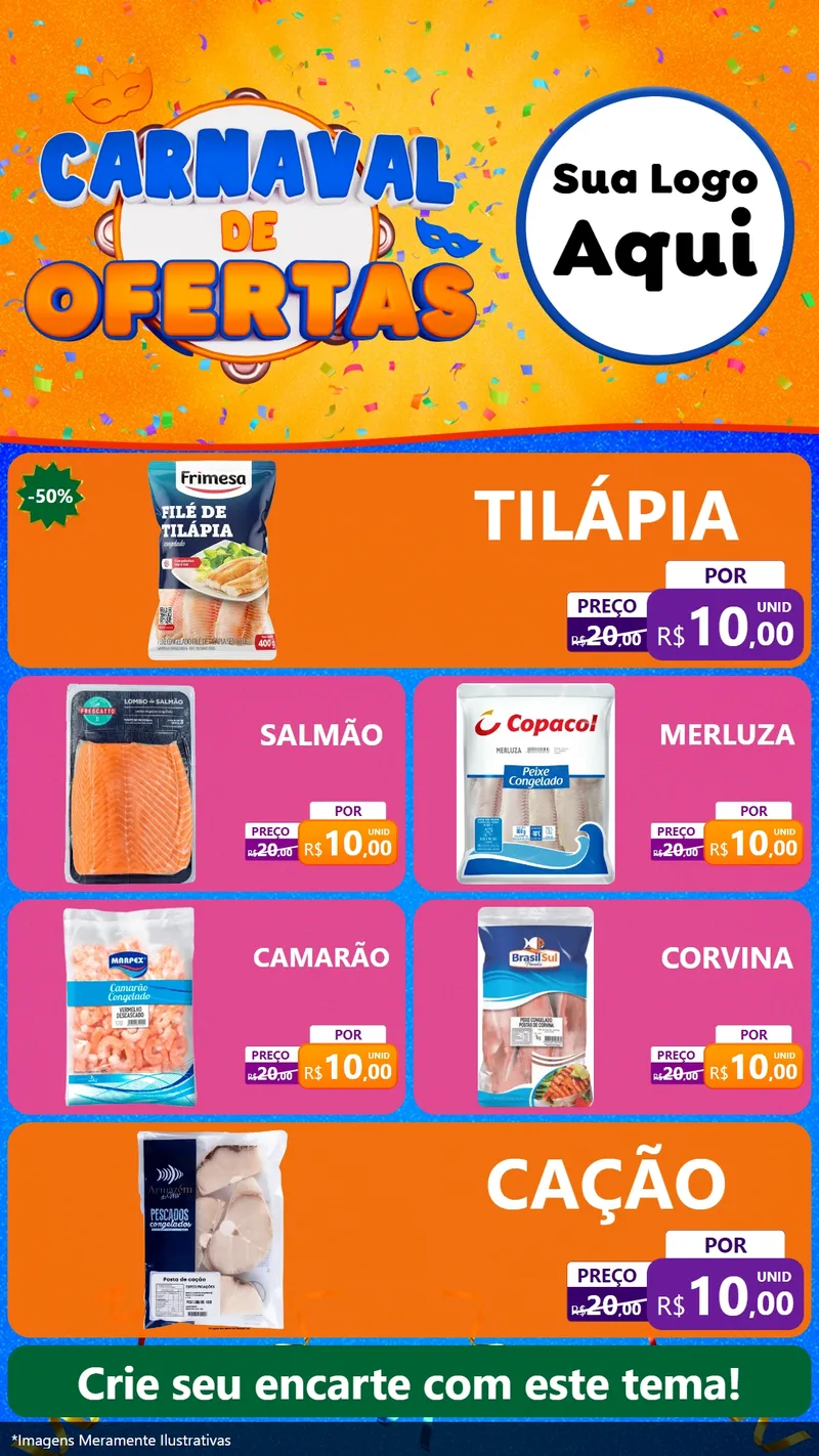 Modelo de TV para TV Vertical com o tema Carnaval de Ofertas para Peixaria