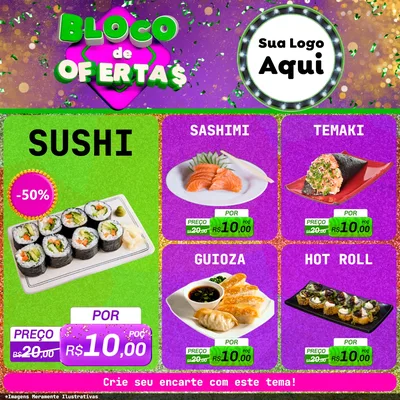 Modelo de Rede Social para Feed Facebook com o tema Bloco de Ofertas para Comida japonesa