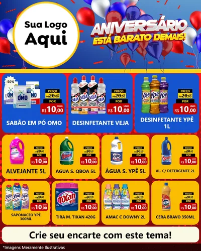 Modelo de Rede Social para Feed Instagram com o tema Aniversário para Produtos de Limpeza