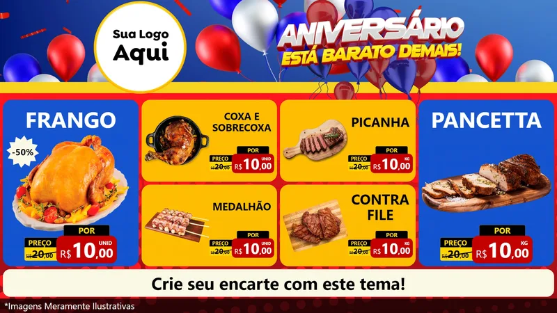 Modelo de TV para TV Horizontal com o tema Aniversário para Assados