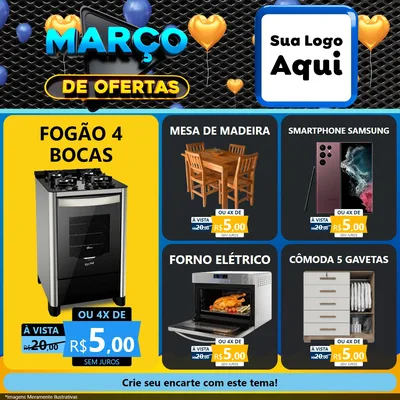 Modelo de Rede Social para Feed Facebook com o tema Março de Ofertas para Móveis e Eletro