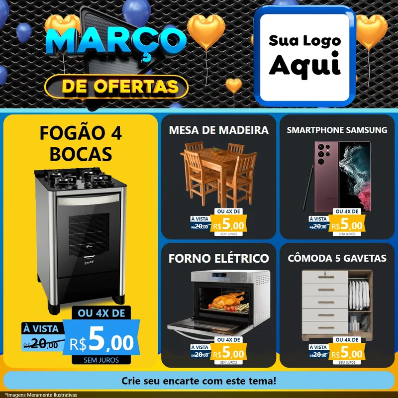 Modelo de Rede Social para Feed Facebook com o tema Março de Ofertas para Móveis e Eletro