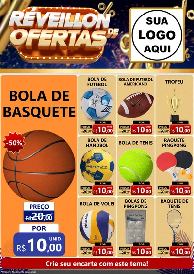 Modelo de Encarte para Encarte A4 Vertical com o tema Réveillon de Ofertas para Artigos Esportivos