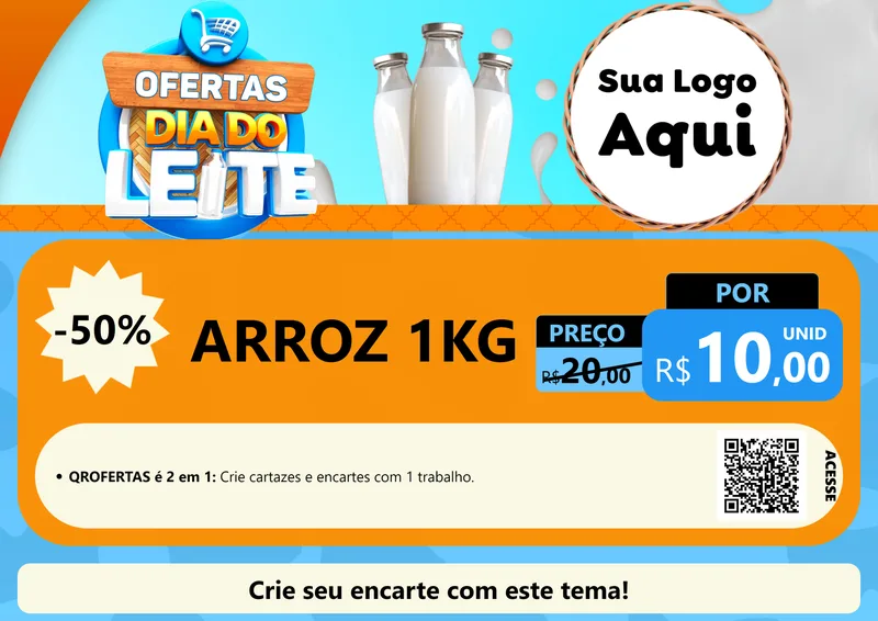 Modelo de Cartaz para Cartaz A4 Horizontal com o tema Ofertas Dia do Leite para Supermercado