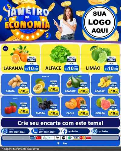 Modelo de Rede Social para Feed Instagram com o tema Janeiro da Economia para Hortifrúti