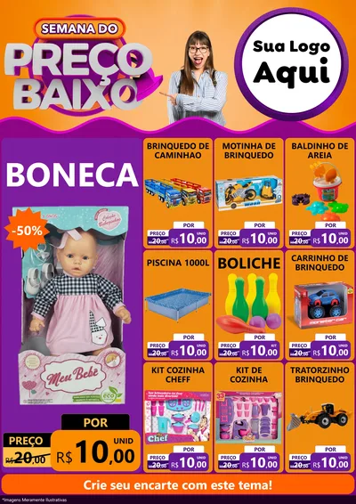 Modelo de Encarte para Encarte A4 Vertical com o tema Semana do Preço Baixo para Brinquedos