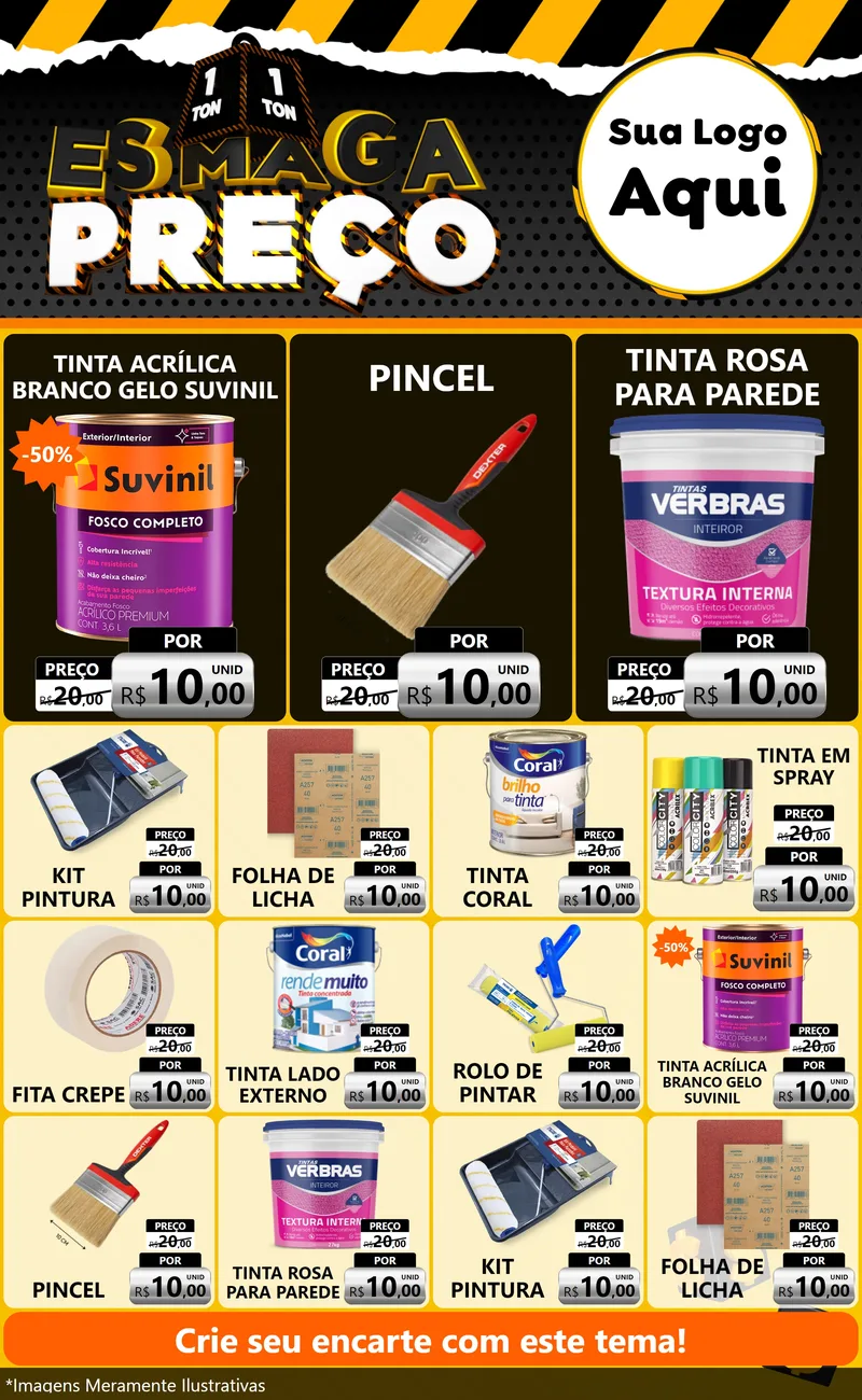 Modelo de Encarte para Encarte Grande com o tema Esmaga Preço para Tintas e Ferramentas