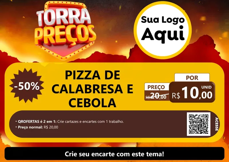 Modelo de Cartaz para Cartaz A4 Horizontal com o tema Torra Preços para Pizzaria