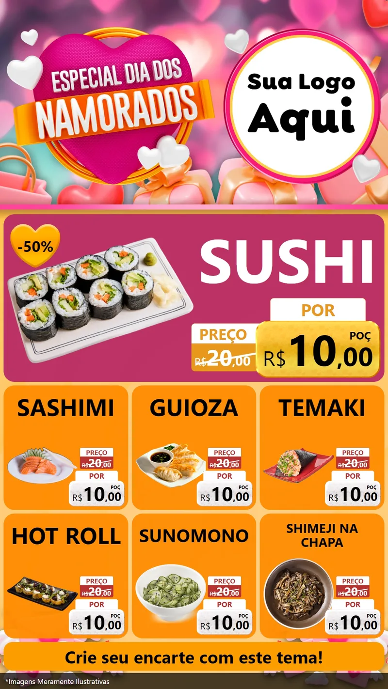 Modelo de Rede Social para Stories com o tema Especial Dia dos Namorados para Comida japonesa