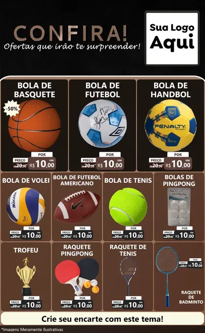 Modelo de Encarte para Encarte Grande com o tema Confira! Ofertas que irão te surpreender! para Artigos Esportivos