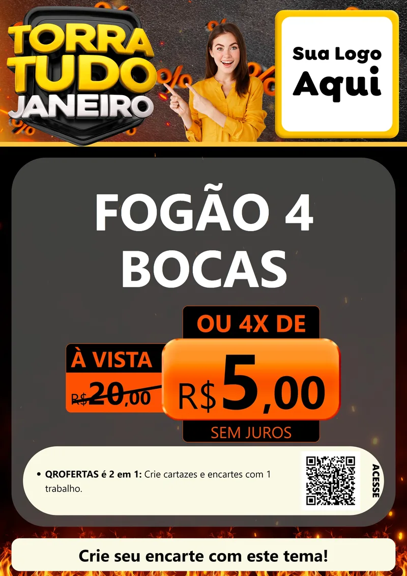 Modelo de Cartaz para Cartaz A4 Vertical com o tema Torra Tudo Janeiro para Móveis e Eletro